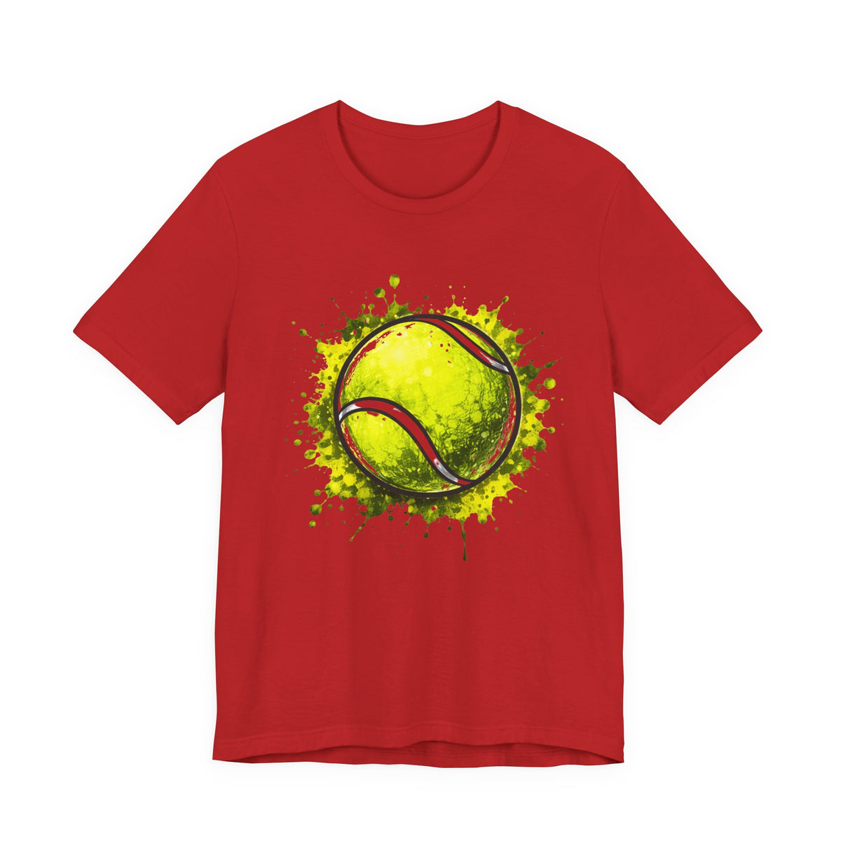 Tennis Tee — Watercolor Ball & Cartoon Player Short Sleeve Shirt