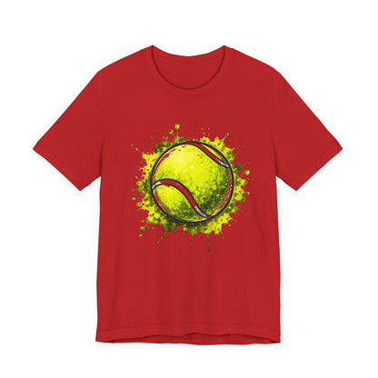 Tennis Tee — Watercolor Ball & Cartoon Player Short Sleeve Shirt