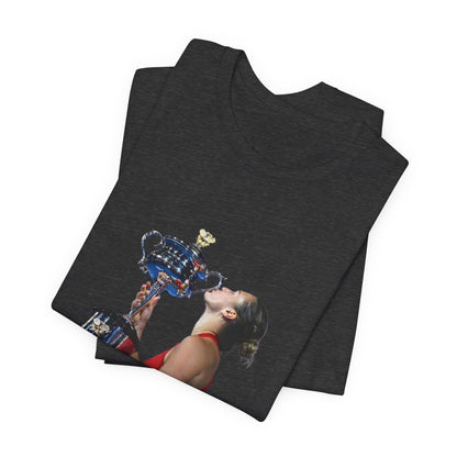 Tennis Champion Sabalenka — Woman Kissing Trophy Graphic T-Shirt