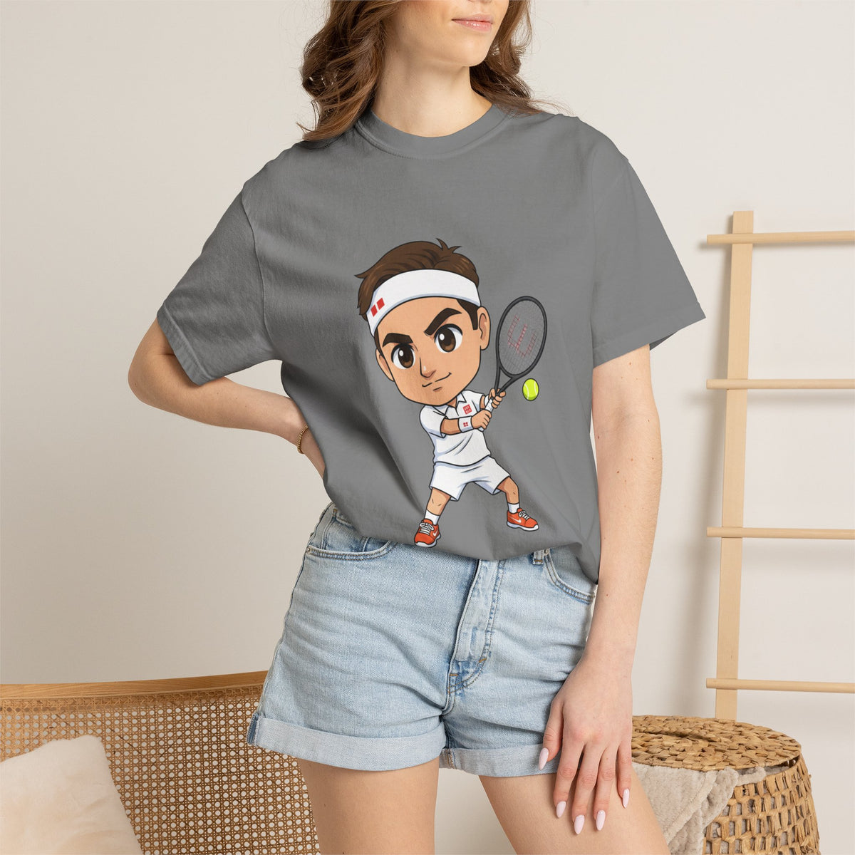 Federer Cartoon Tennis T-Shirt — Retro Athlete Graphic Tee