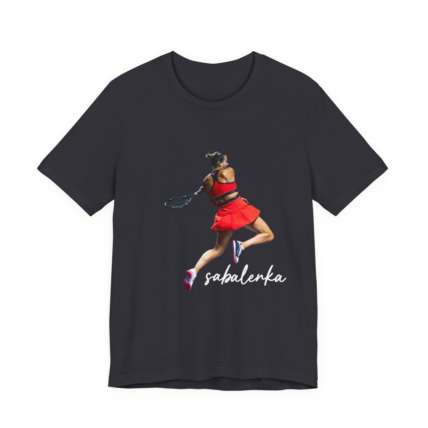 Tennis Player Sabalenka Graphic Tee — Women’s Red Dress Tennis Apparel