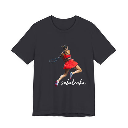 Tennis Player Sabalenka Graphic Tee — Women’s Red Dress Tennis Apparel