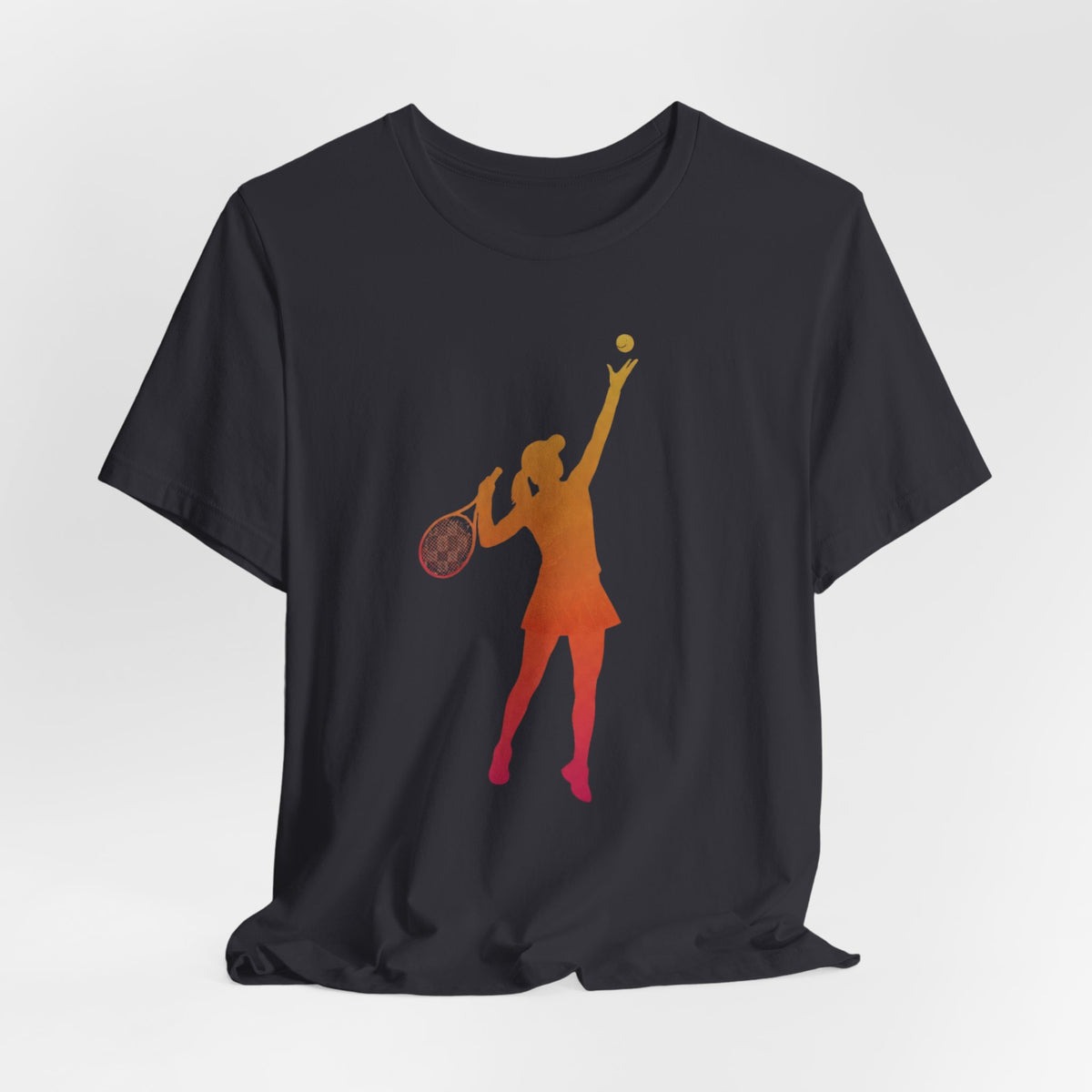 Tennis Serve Silhouette Tee — Gradient Female Tennis Player Graphic T‑Shirt