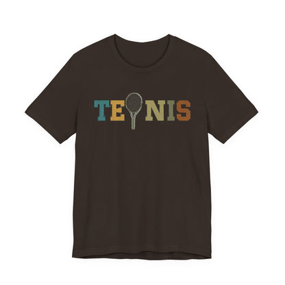 Tennis Retro Graphic Tee — Vintage Racket Lettering Shirt