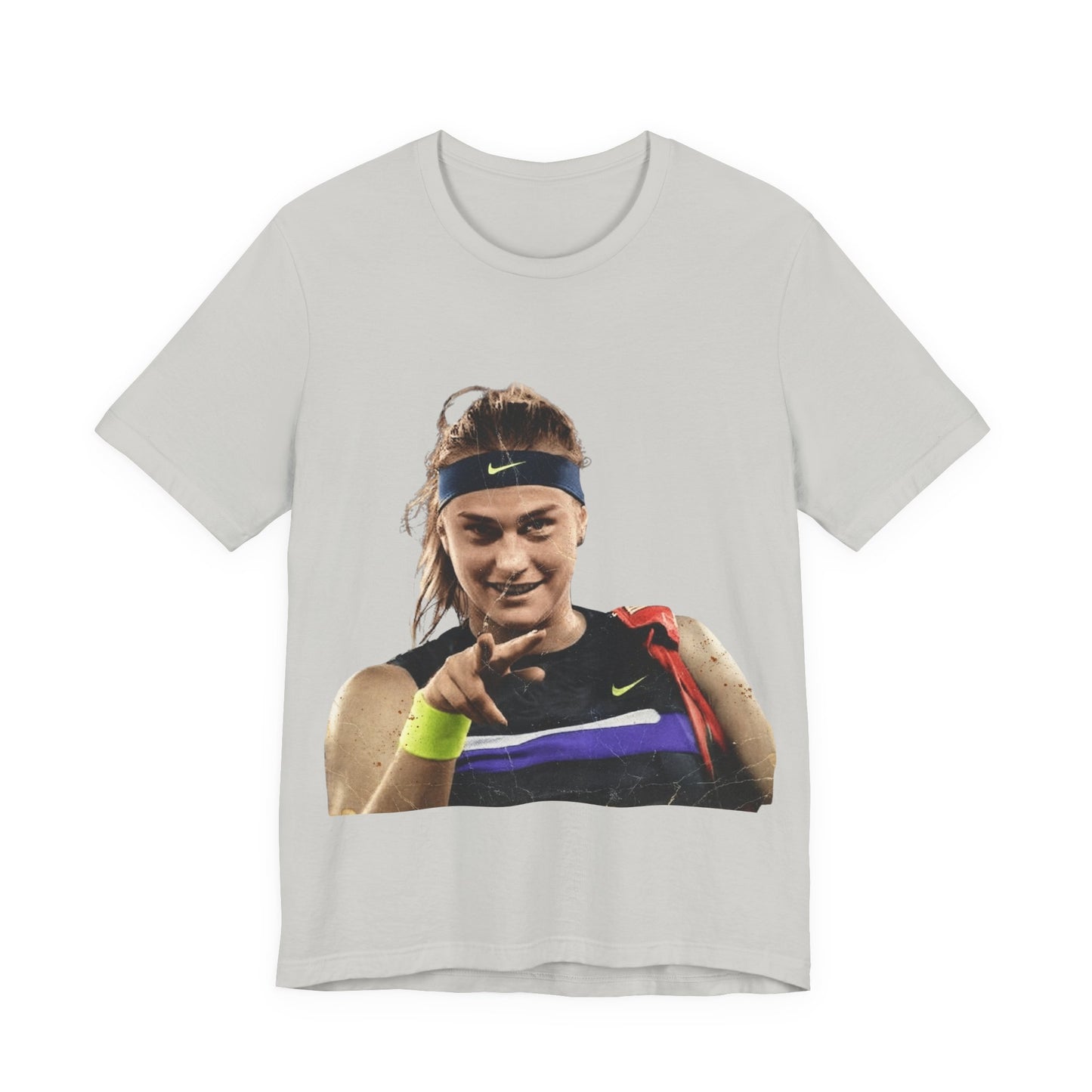 Tennis Player Sabalenka Graphic Tee — Pointing Victory Photo T‑Shirt
