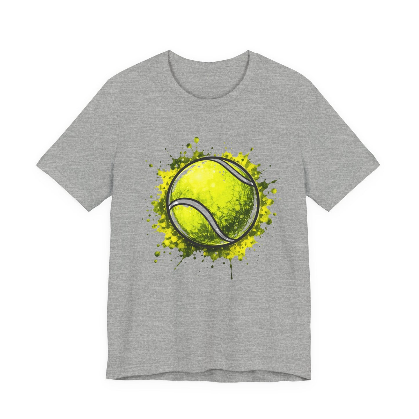 Tennis Tee — Watercolor Ball & Cartoon Player Short Sleeve Shirt