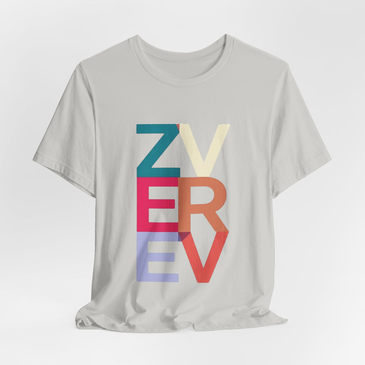 Retro Colorblock 'ZVEREV' Graphic Tee — Modern Minimalist Lettering Shirt