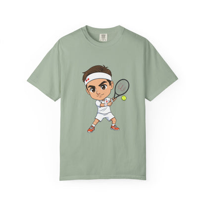 Federer Cartoon Tennis T-Shirt — Retro Athlete Graphic Tee