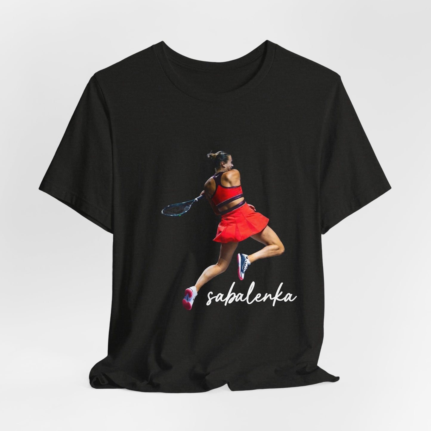 Tennis Player Sabalenka Graphic Tee — Women’s Red Dress Tennis Apparel
