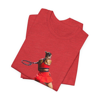 Tennis Player Sabalenka Graphic Tee — Women’s Red Dress Tennis Apparel