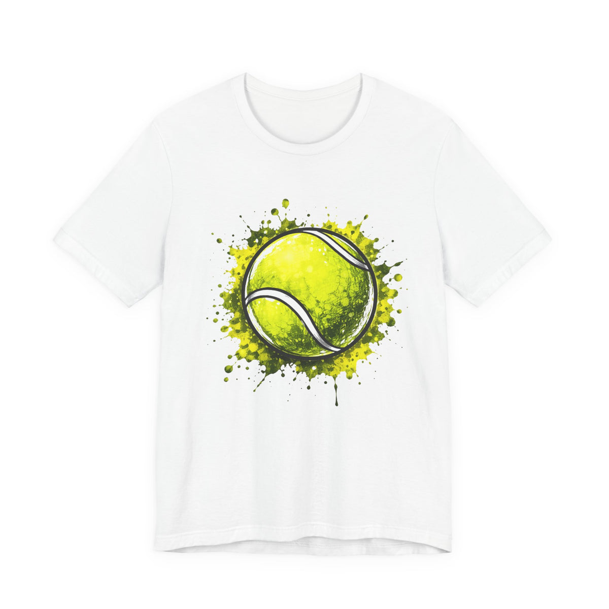 Tennis Tee — Watercolor Ball & Cartoon Player Short Sleeve Shirt