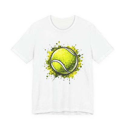 Tennis Tee — Watercolor Ball & Cartoon Player Short Sleeve Shirt