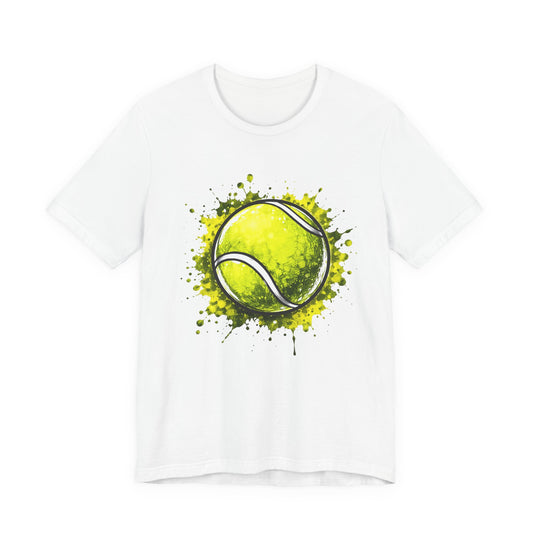 Tennis Tee — Watercolor Ball & Cartoon Player Short Sleeve Shirt