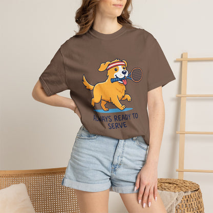 T-Shirt — "Always Ready to Serve" Golden Retriever Tennis Dog Graphic