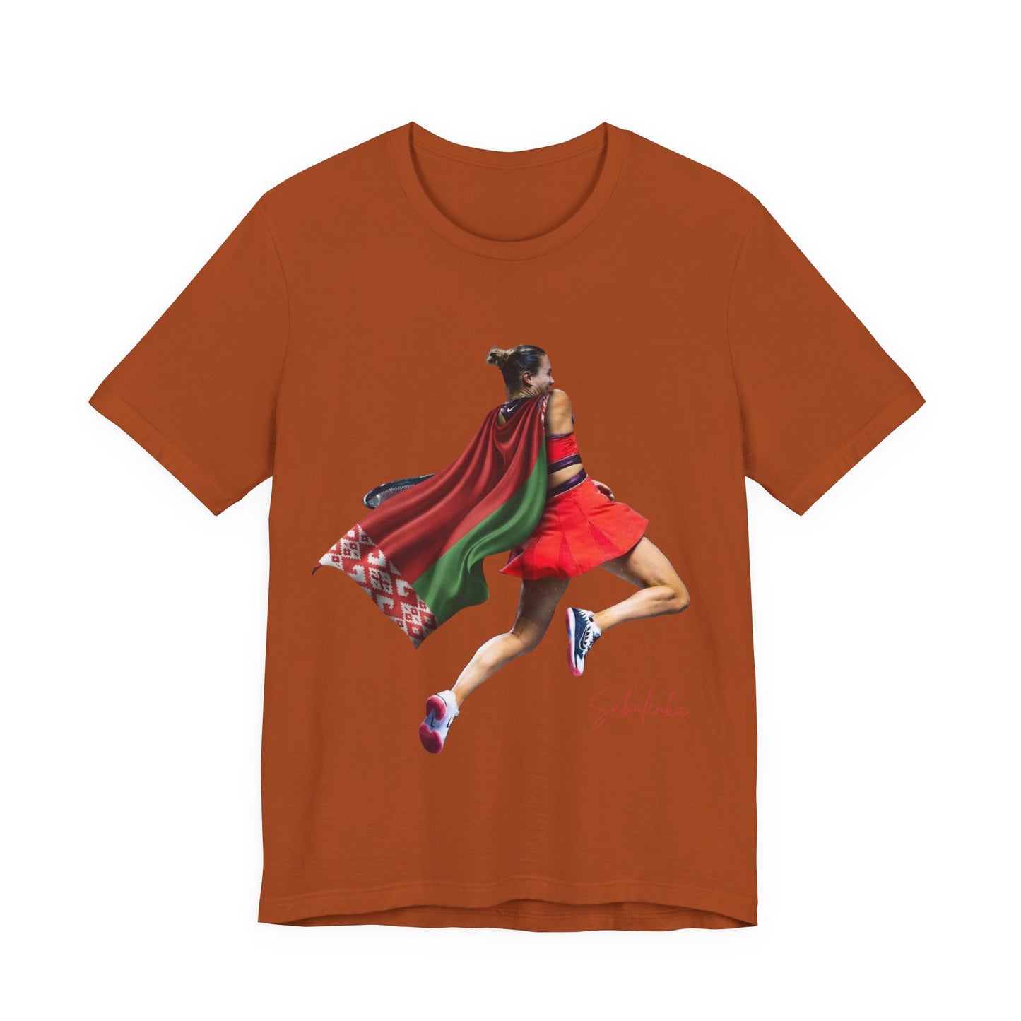 Runner Superhero Sabalenka T‑Shirt — Empowering Female Athlete Tee with Cape Graphic
