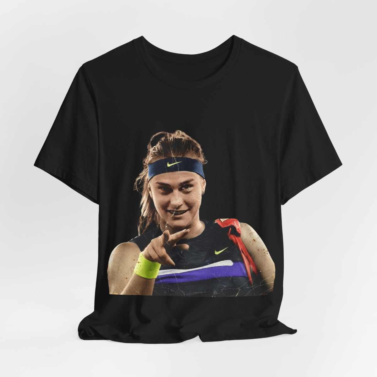 Tennis Player Sabalenka Graphic Tee — Pointing Victory Photo T‑Shirt