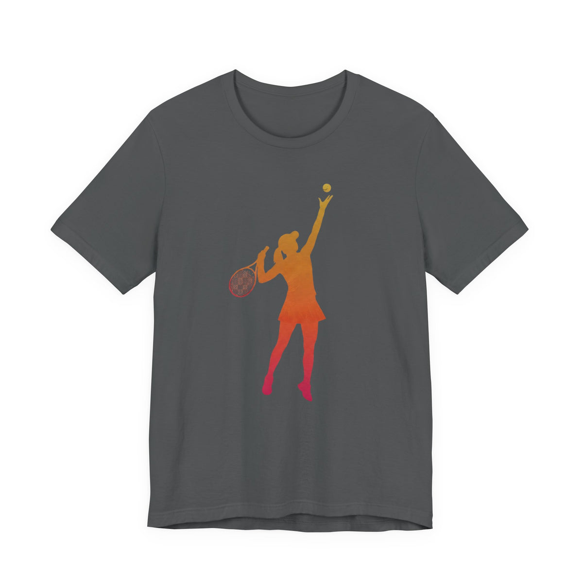 Tennis Serve Silhouette Tee — Gradient Female Tennis Player Graphic T‑Shirt