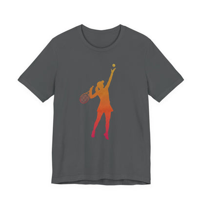 Tennis Serve Silhouette Tee — Gradient Female Tennis Player Graphic T‑Shirt