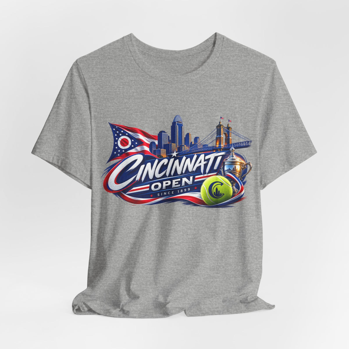 Cincinnati Open Tennis T‑Shirt – City Skyline & Tennis Ball Graphic