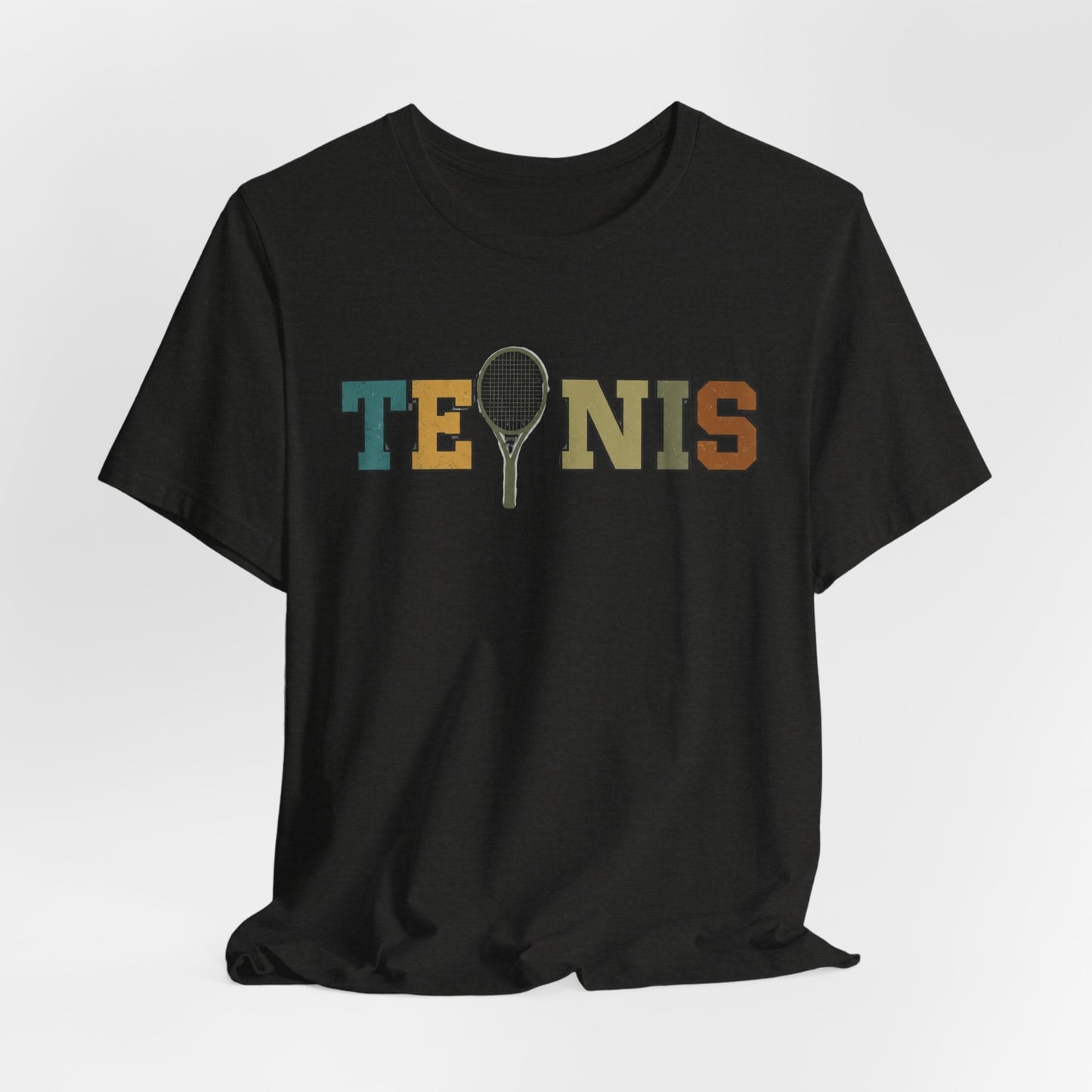 Tennis Retro Graphic Tee — Vintage Racket Lettering Shirt