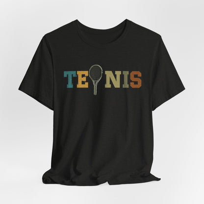 Tennis Retro Graphic Tee — Vintage Racket Lettering Shirt