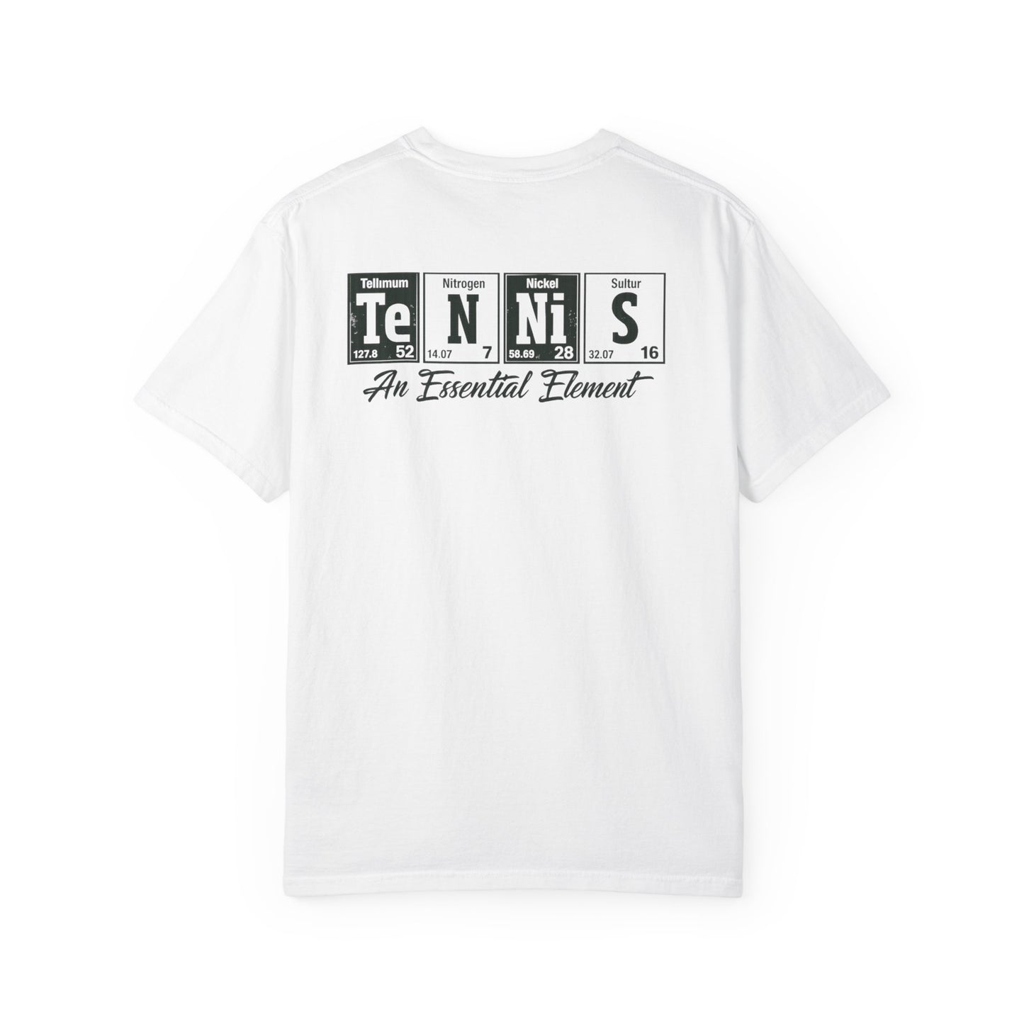 Tennis Graphic T-Shirt — 'Tennis: An Essential Element' Vintage Player Collage