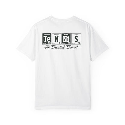 Tennis Graphic T-Shirt — 'Tennis: An Essential Element' Vintage Player Collage