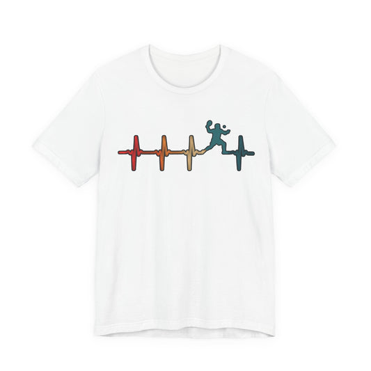 Heartbeat Tennis T‑Shirt — Colorful Surf Pulse Graphic Tee