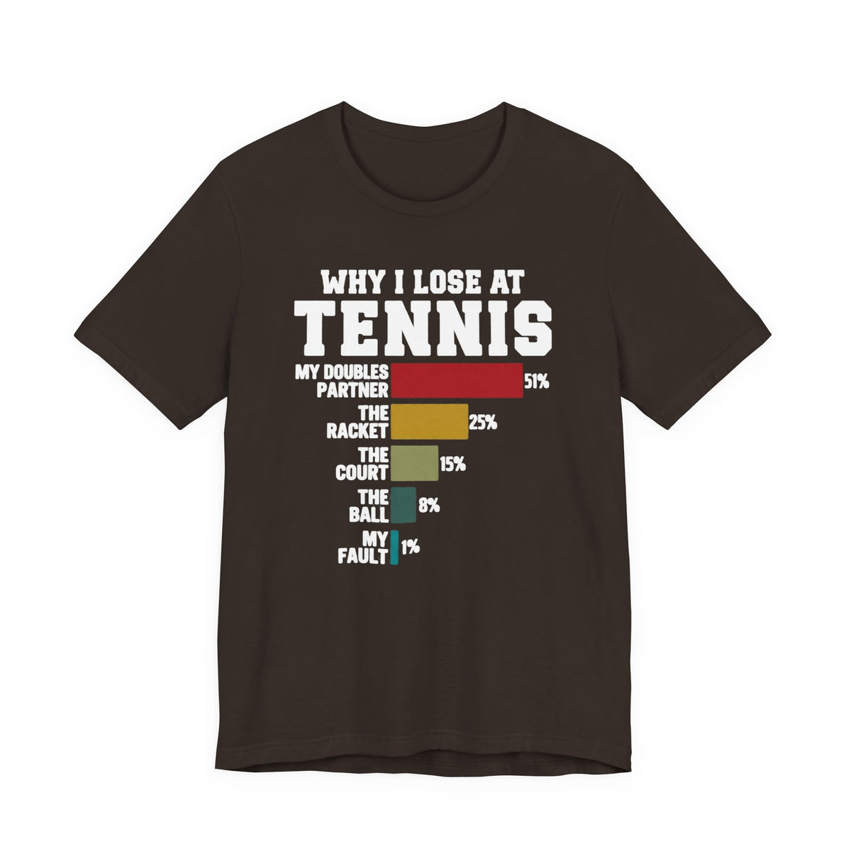 Tennis Humor T‑Shirt — "Why I Lose at Tennis" Bar Chart Tee