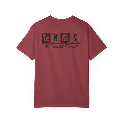 Tennis Graphic T-Shirt — 'Tennis: An Essential Element' Vintage Player Collage