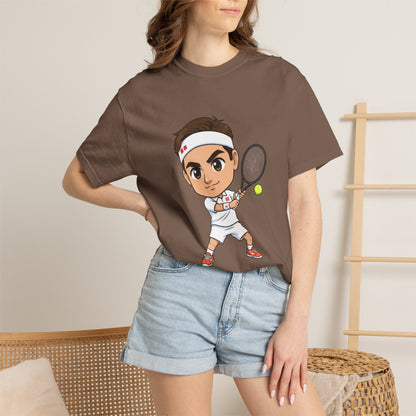Federer Cartoon Tennis T-Shirt — Retro Athlete Graphic Tee