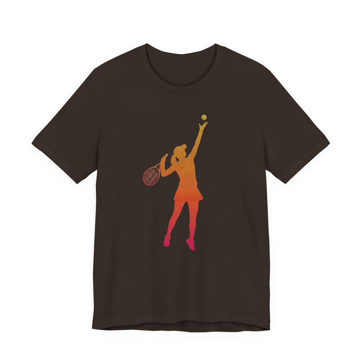 Tennis Serve Silhouette Tee — Gradient Female Tennis Player Graphic T‑Shirt