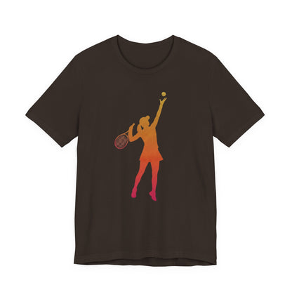 Tennis Serve Silhouette Tee — Gradient Female Tennis Player Graphic T‑Shirt