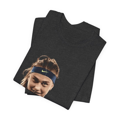 Tennis Player Sabalenka Graphic Tee — Pointing Victory Photo T‑Shirt