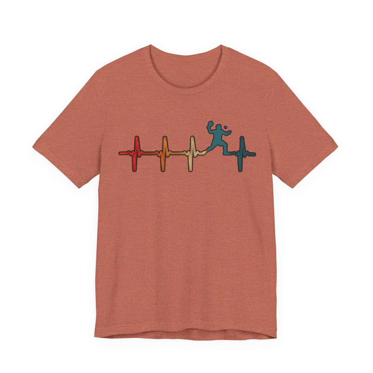 Heartbeat Tennis T‑Shirt — Colorful Surf Pulse Graphic Tee