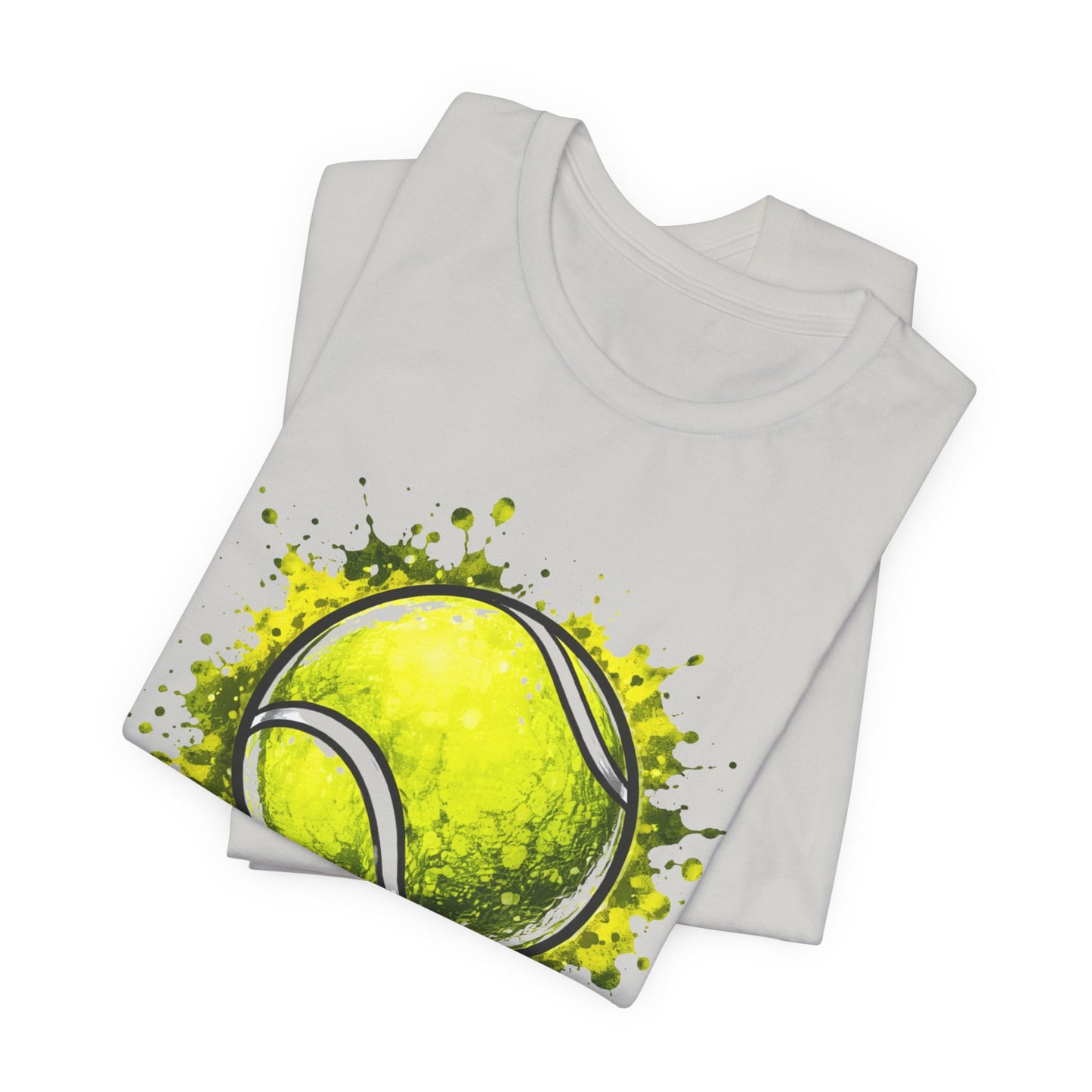 Tennis Tee — Watercolor Ball & Cartoon Player Short Sleeve Shirt