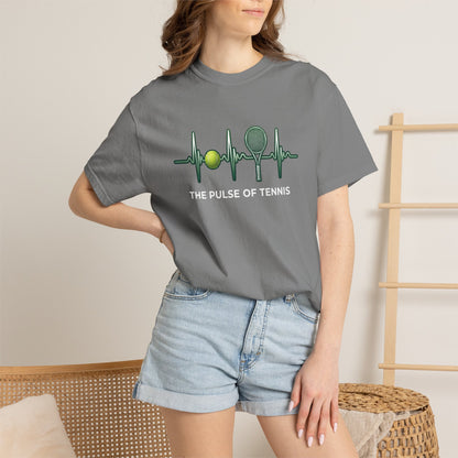 Tennis Heartbeat T‑Shirt — Tennis Ball & Racket ECG Design