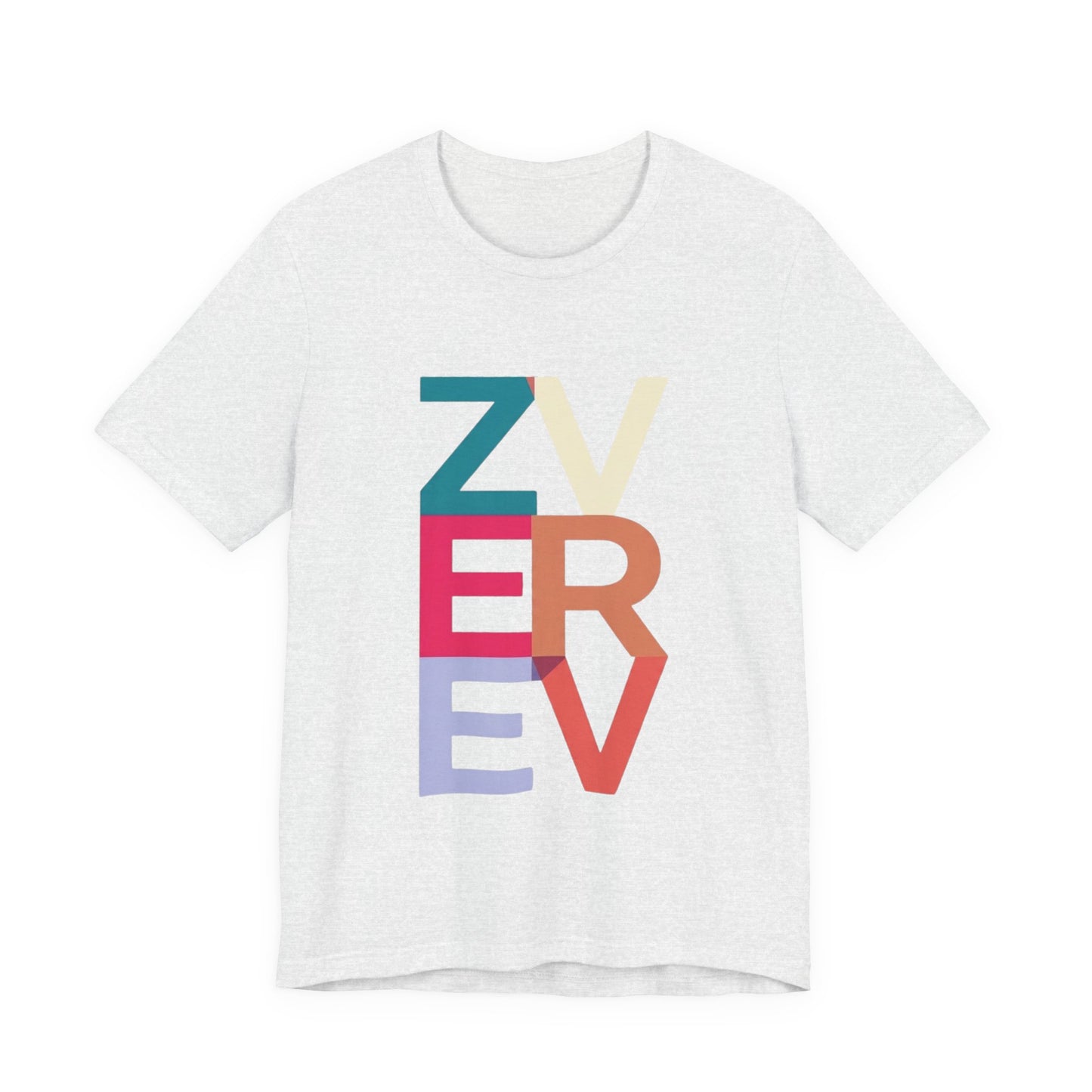 Retro Colorblock 'ZVEREV' Graphic Tee — Modern Minimalist Lettering Shirt