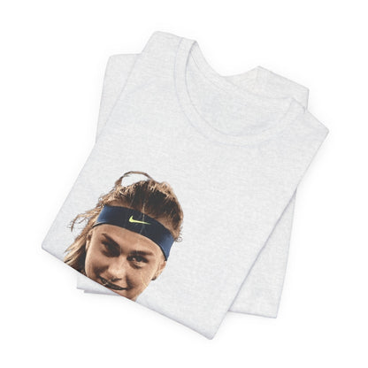 Tennis Player Sabalenka Graphic Tee — Pointing Victory Photo T‑Shirt
