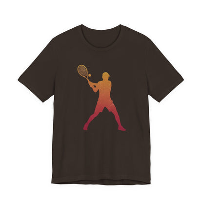 Tennis Player Silhouette Tee — Sunset Racket Graphic Shirt