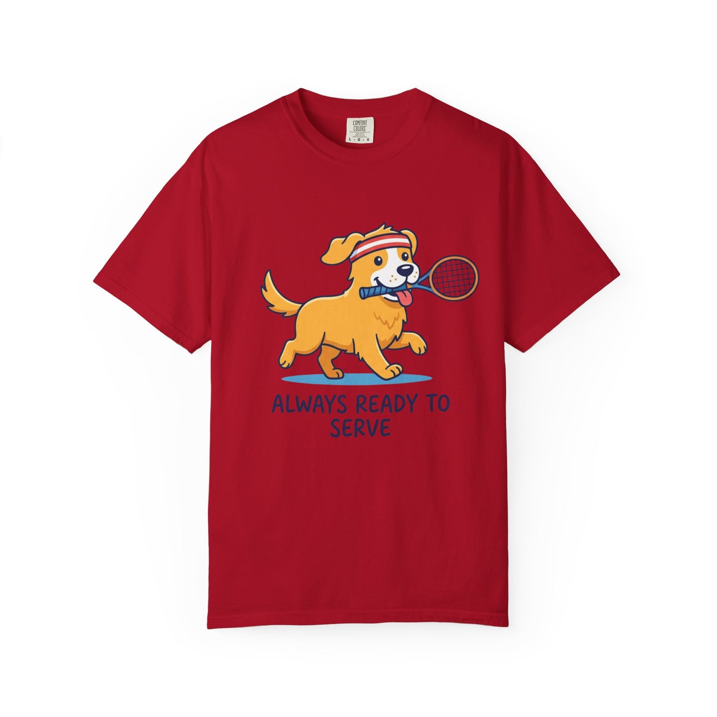T-Shirt — "Always Ready to Serve" Golden Retriever Tennis Dog Graphic