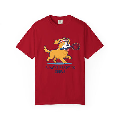 T-Shirt — "Always Ready to Serve" Golden Retriever Tennis Dog Graphic