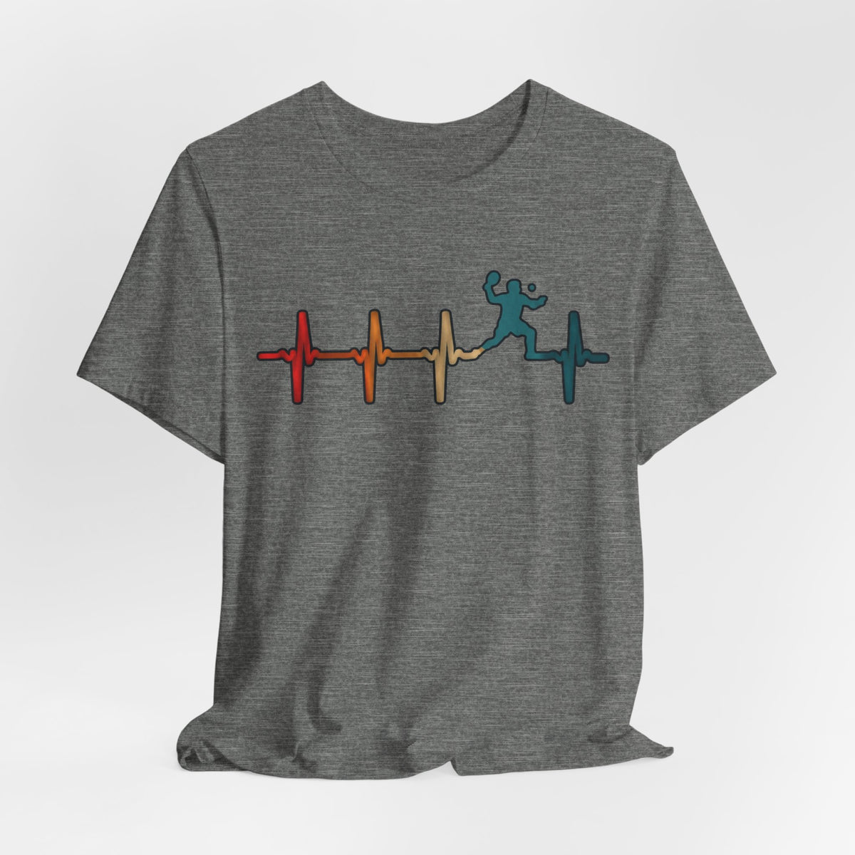 Heartbeat Tennis T‑Shirt — Colorful Surf Pulse Graphic Tee