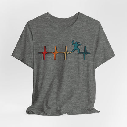 Heartbeat Tennis T‑Shirt — Colorful Surf Pulse Graphic Tee