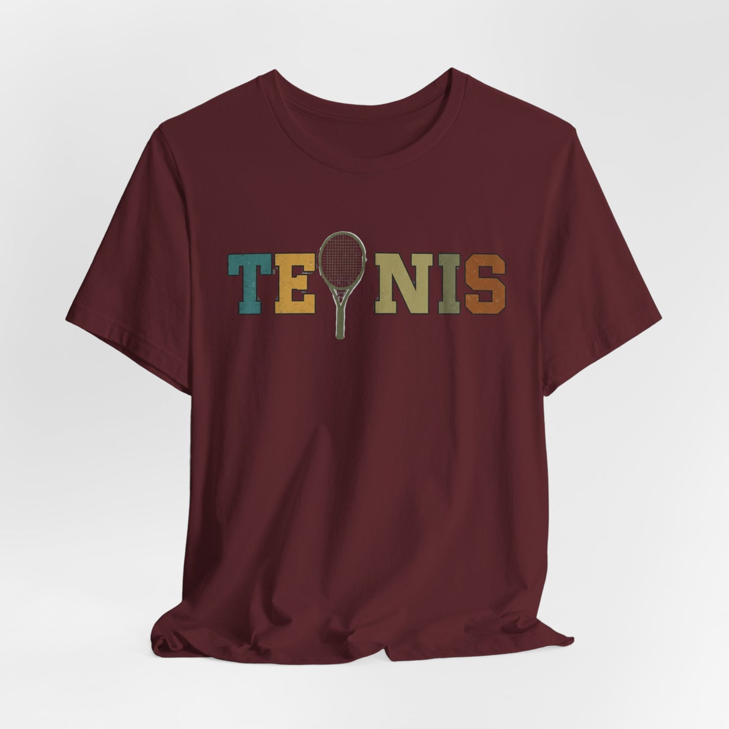 Tennis Retro Graphic Tee — Vintage Racket Lettering Shirt