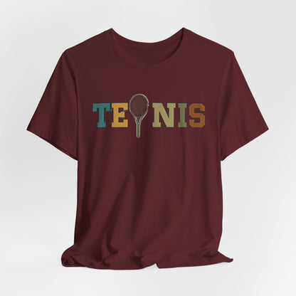 Tennis Retro Graphic Tee — Vintage Racket Lettering Shirt