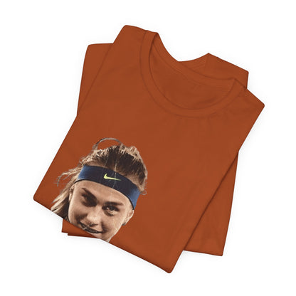 Tennis Player Sabalenka Graphic Tee — Pointing Victory Photo T‑Shirt