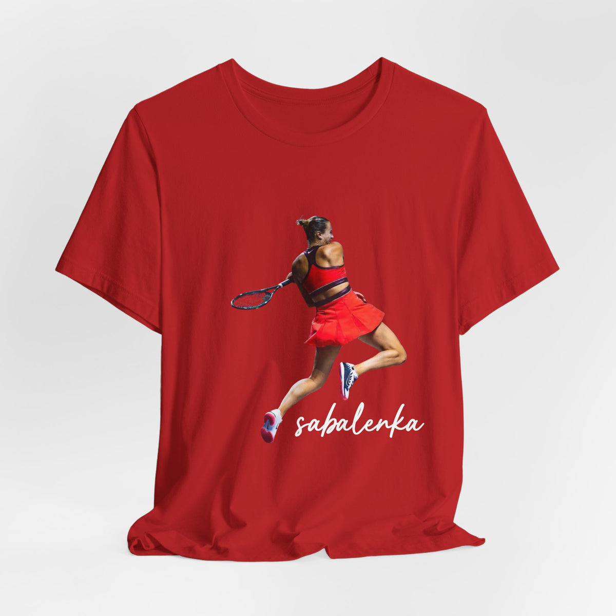 Tennis Player Sabalenka Graphic Tee — Women’s Red Dress Tennis Apparel