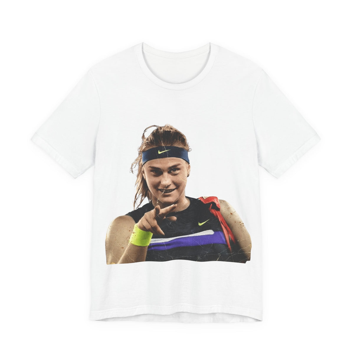 Tennis Player Sabalenka Graphic Tee — Pointing Victory Photo T‑Shirt