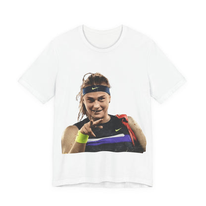 Tennis Player Sabalenka Graphic Tee — Pointing Victory Photo T‑Shirt